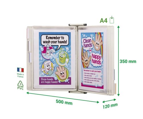 Sterifold fali tartó, fém, A4, + 10 db bemutatótábla, fehér