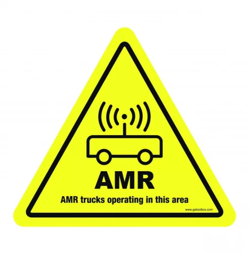 "WARNING! AMR TRUCKS OPERATING IN THIS AREA!' FLOOR SIGN 300 mm