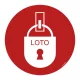 LOTO (kizárás-táblázás) tiltó padlójel 300 mm-es biztonsági padlójel